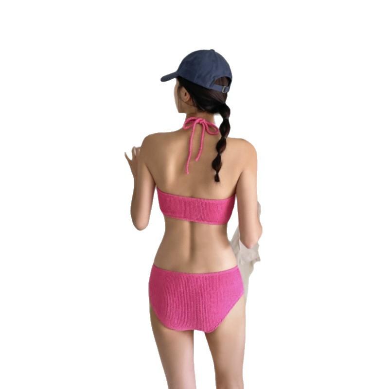 ins style solid color tube top split swimsuit women's bikini super exposed three-point hot spring swimsuit high sense