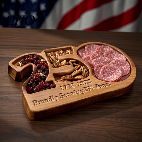 Salami And Cracker Board Wooden Charcuterie Tray, 250th Anniversary Patriotic Serving Platter American Independence Souvenir for Cheese Snacks,