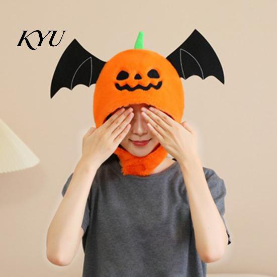 Unique Bat Wing Decoration Halloween Pumpkin Head Hat, Cute Spooky Full Mask for Adults Theme Event Costume Accessory Kids, Soft Plush Prop