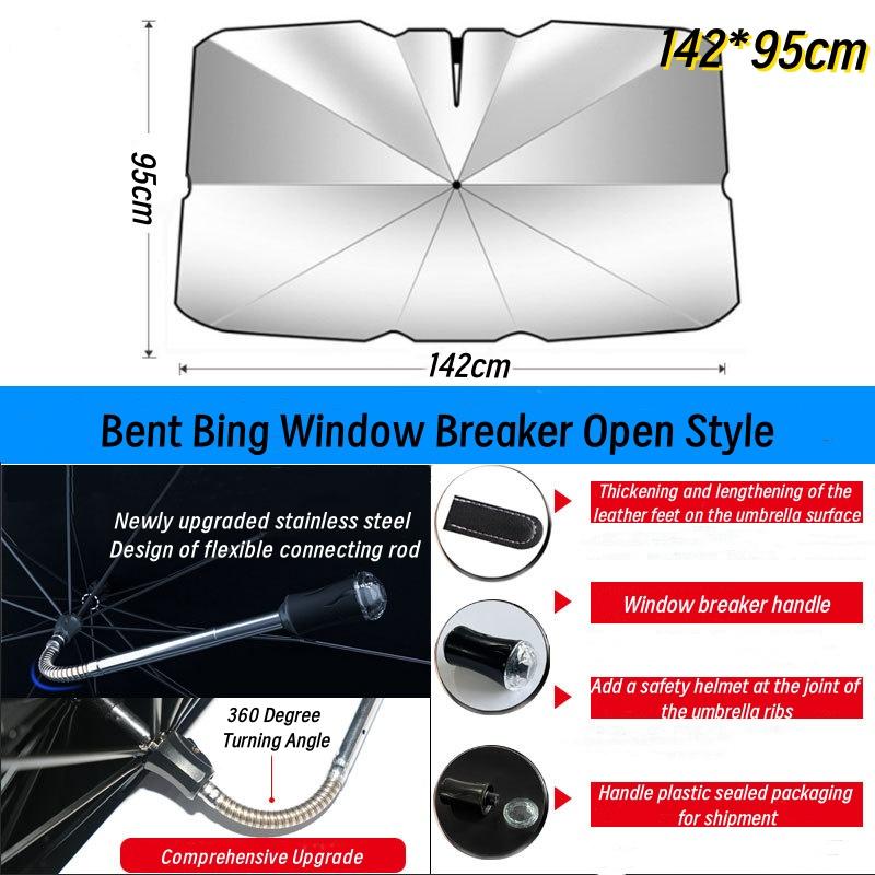 Upgraded Car Bend Tube Window Breaker Handle Sunshade Suitable for Eight Sizes of Sunshades for Various Models Such As Tesla MPV