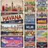Vintage US Wall Decoration Metal Sign Home Decor Painting Plaques Poster Paris City Tinplate Plate Art Tin Sign Store Bar Madrid