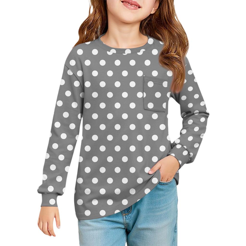 Girls' Long Sleeve Blouse - Round Neck Soft Waist Tunic