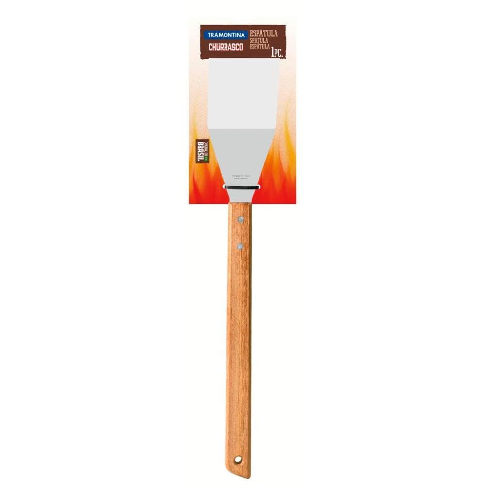 Лопатка Tramontina с деревянной ручкой, динамическая, 48 см, натуральное дерево, большой длинный инструмент для чурраско, сделано в Бразилии, TRAMONTINA, коричневый, 26441/100, серебристый,