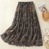 Summer Art Retro Double Layered Large Swing Printed Elastic Waist Skirt for Women Skirts