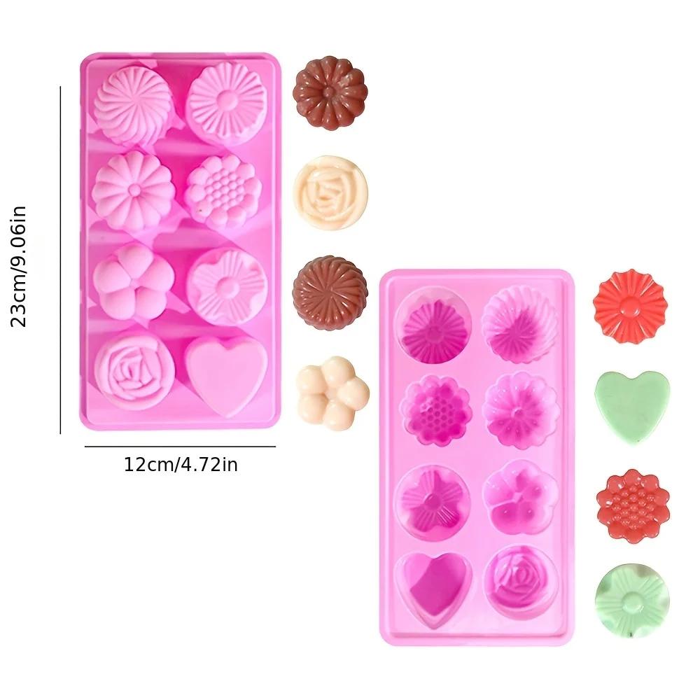 8 Holes Rose Flower Pudding Silicone Molds DIY Heart Mousse Cake Making Tray Love Shape Candle Soap Moulds Daisy Chocolate Gifts