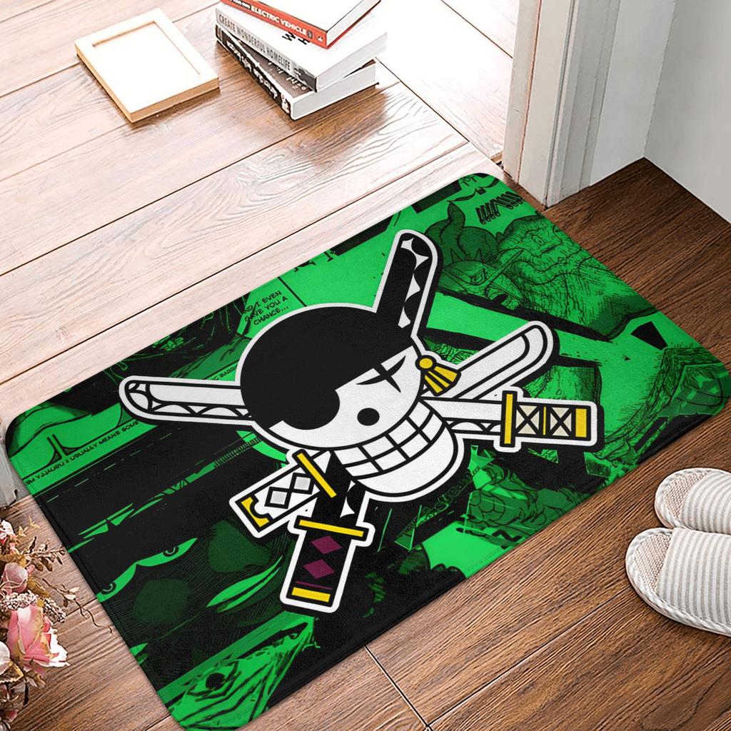 Anime One Piece Front Door Mat Anti-Slip Outdoor Absorbent Straw Hat Pirates Luffy Doormat Garden Garage Entrance Rug Carpet