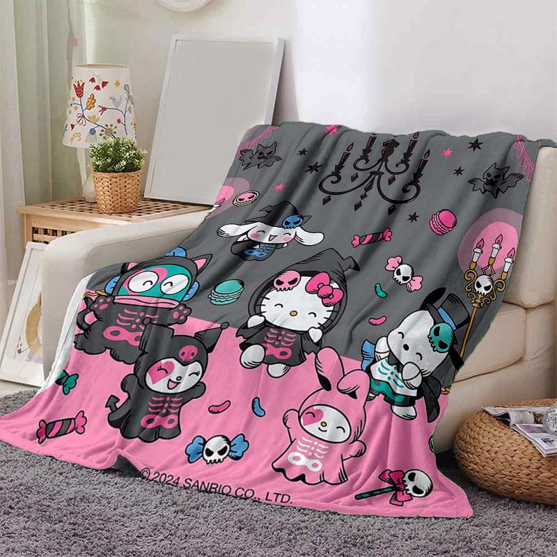 1pc Hello Kitty & Friends Halloween Adventure Blanket, Perfect for Home Decor, Gift Idea, Seasonal Use, Living Room, Travel, Camping, Car Blankets, Be