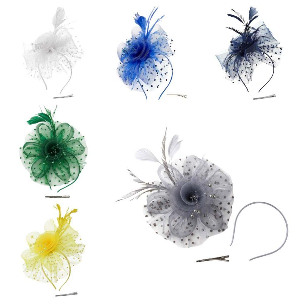 Цветок Сетка Перья Шляпка Фасинатор Обруч Заколка для волос Головной убор невесты Вечеринка Сетка Повязка для волос Свадьба