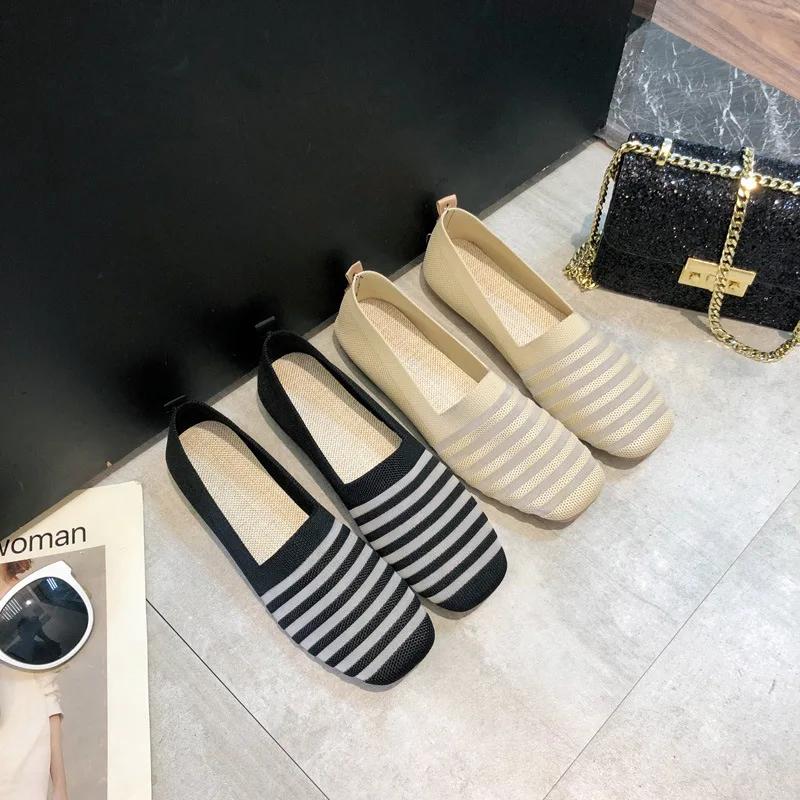 Весенние и осенние туфли на плоской подошве, модные туфли для отдыха, женские туфли на плоской подошве, с квадратным носком, эластичные, удобные, без застежек, эксклюзивная обувь