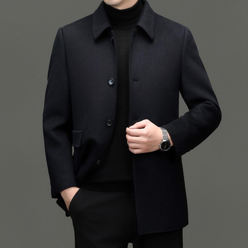 Men's Double-sided Cashmere Coat Mid-length Thickened Dad's Woolen Coat Middle-aged Removable Down Liner
