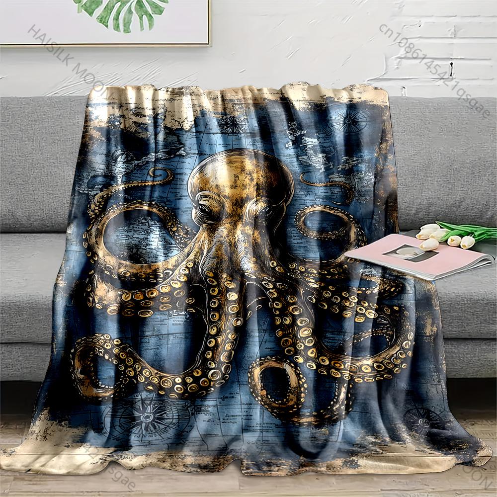 Multiple sizes Octopus over old map Blanket Suitable for Home Bedroom Sofa Travel Camping Blanket Various Sizes for Gifts