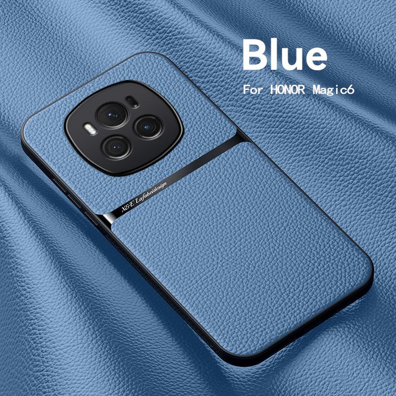 Чехол для Honor Magic6 Pro, магнитный автомобильный держатель, кожаный чехол для телефона Honor Magic 6 Pro 6Pro, мягкий силиконовый противоударный чехол для задней панели