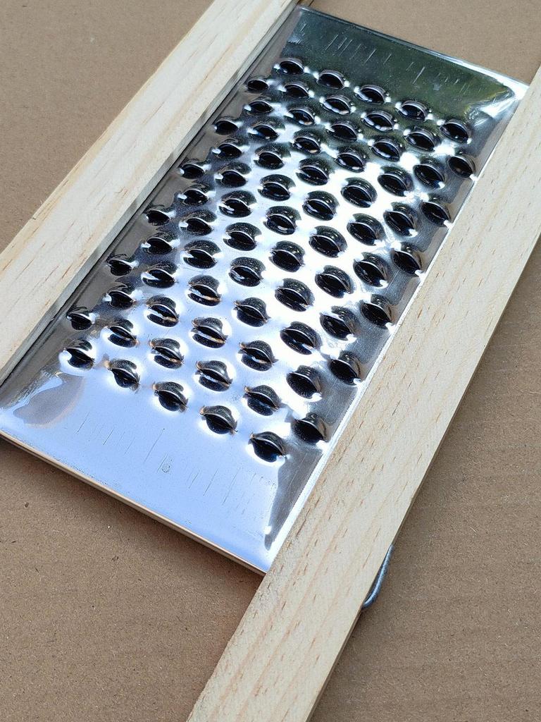 Stainless Steel Flat Hole Grater with Wooden Handle for Radish, Potato, and Cucumber Strips