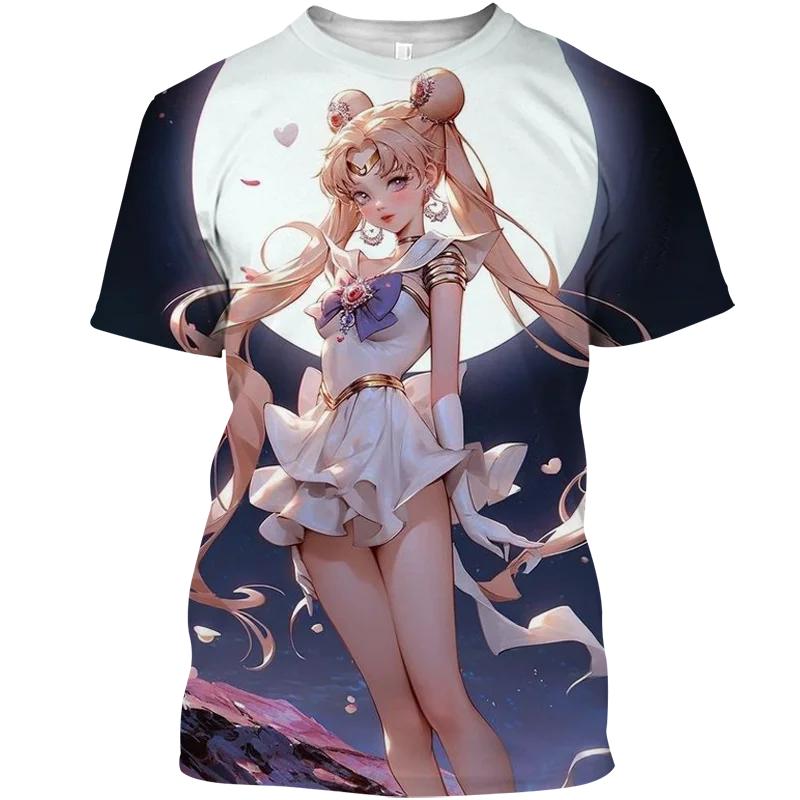 2024 Street Wear Футболка Смешная футболка Sailor Moon Street Wear Топ женский 3D принт женский графический аниме девушка y2kМужская одежда