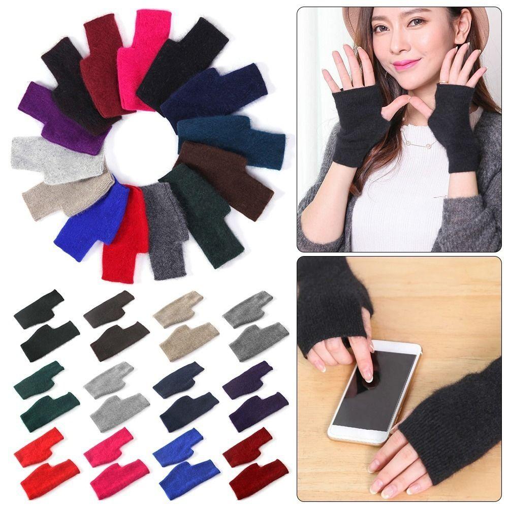Wool Knitted Wool Glove Exposed Finger Wrist Gloves Protable Mink Cashmere Gloves  Winter