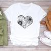 (Asian Size) Tee Top Women Love Heart Flower Floral Print Lady Clothing Casual Short Sleeve Fashion Tshirt Female Graphic T-shirt