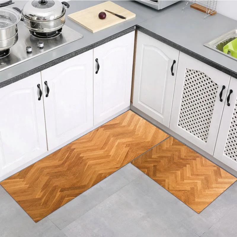 1Pcs Modern Wood Grain Printed Floor Mat Bathroom Kitchen Living Room Bedroom Non-slip Entrance Doormat Rug Carpet Home Decor
