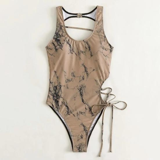 Women Monokini Floral Print Solid Color Hollow Out Multi Straps Lace
