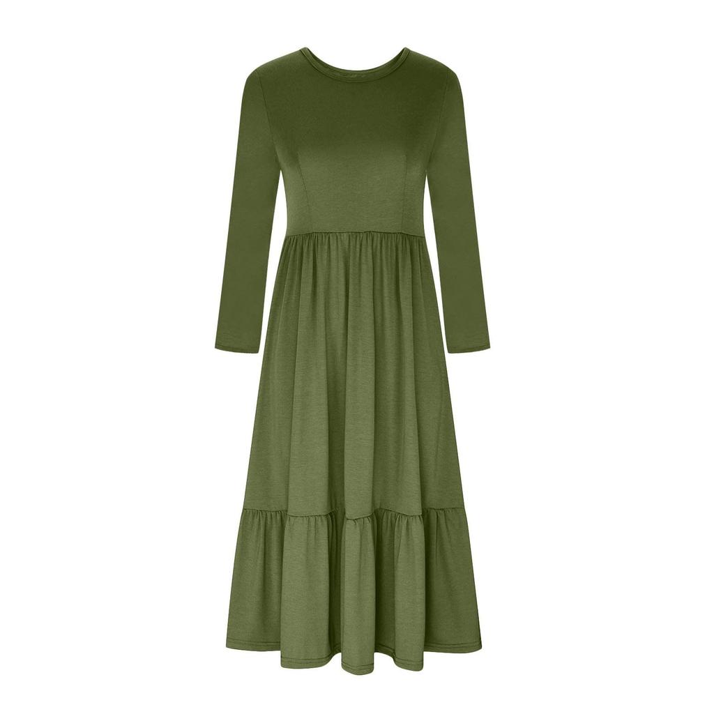 Women's Casual Dress Swing Sundress Flowy Tiered Loose Long Sleeve Maxi Dress With Pockets