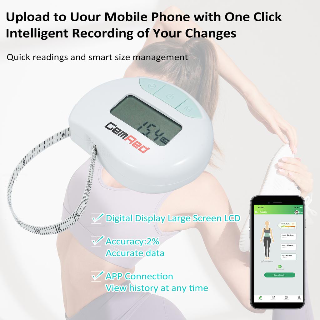 GemRed Smart Tape Measure Body Measuring Tape for Weight Loss BT Body Measurement Tape with App Body Fat Measurement