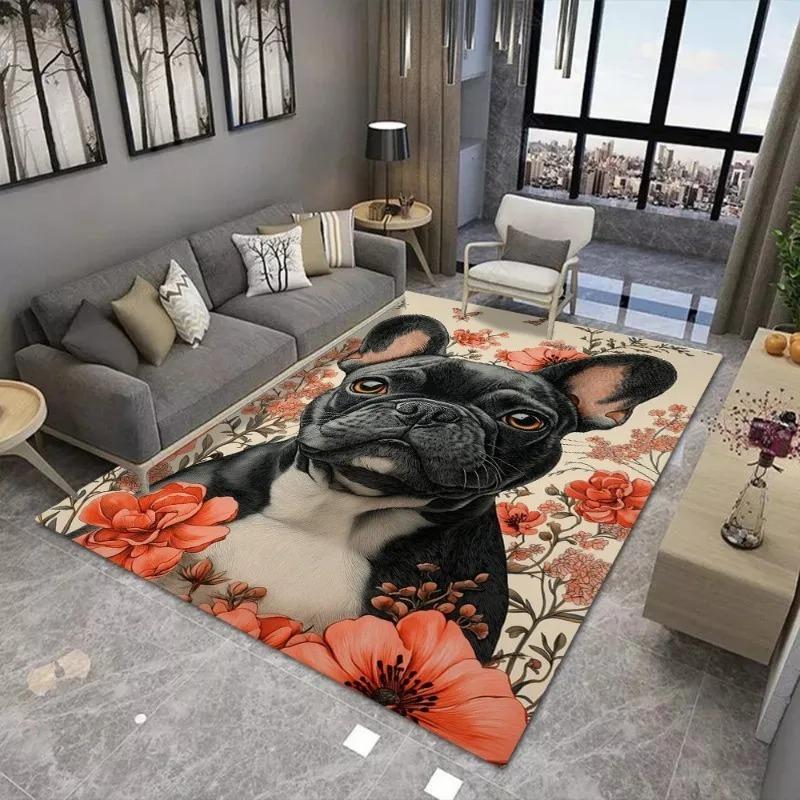 Ковер с принтом французского бульдога для декора гостиной, коврик под диван, коврик для кофейного столика, напольный коврик для спальни, нескользящий, мягкий коврик, модный