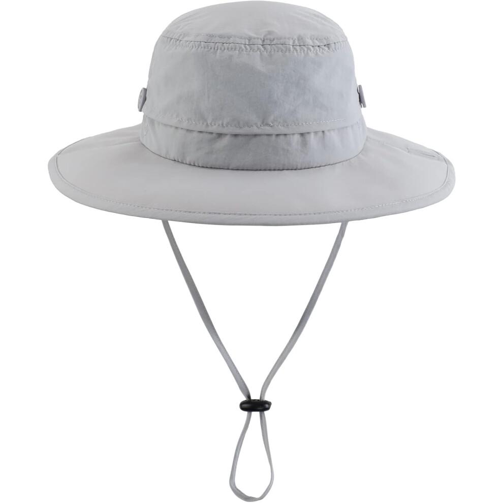 (One Size, Light Grey) Kou Yi UPF50 Mens Sun Hat Wide Brim Fishing Hat Portable Cowboy Bucket Hat