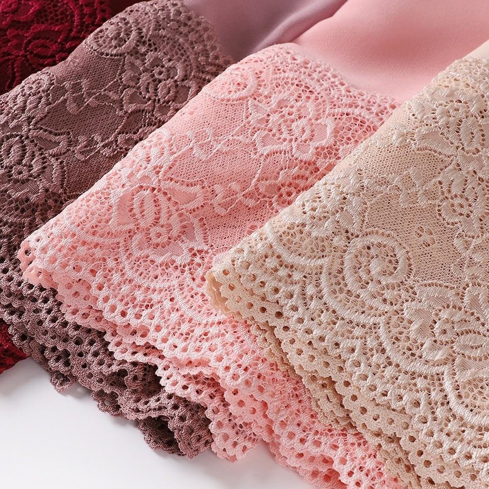 Solid Color Silk Scarf Lace Edge Ramadan Headscarf Versatile Headwraps Women Headwear