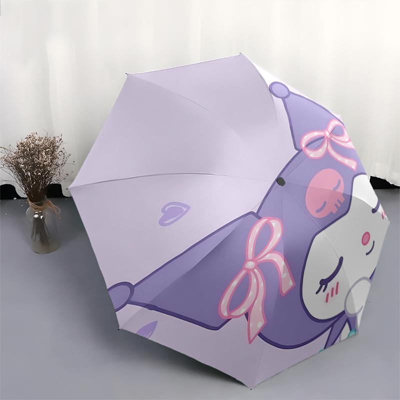 Kuromi Automatic Open/Close Umbrella-Cute Umbrella with Cute Design, Portable 3-Fold Compact Umbrella for Men & Women, Halloween Christmas G