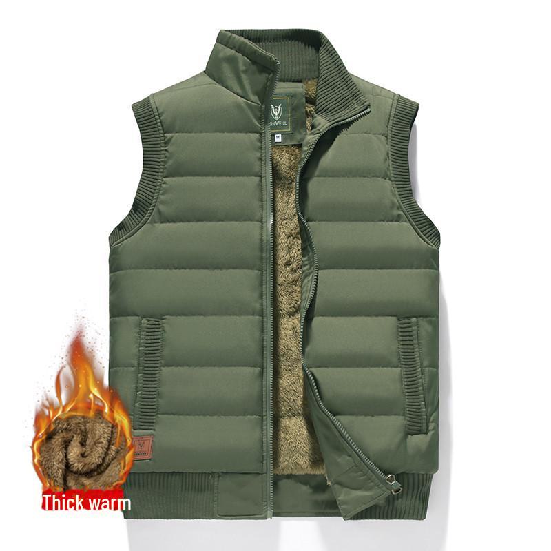 Men's Waterproof Thickened Velvet Stand-Up Collar Windproof Vest, Loose Fit for Dad, Large Size Warm Waistcoat