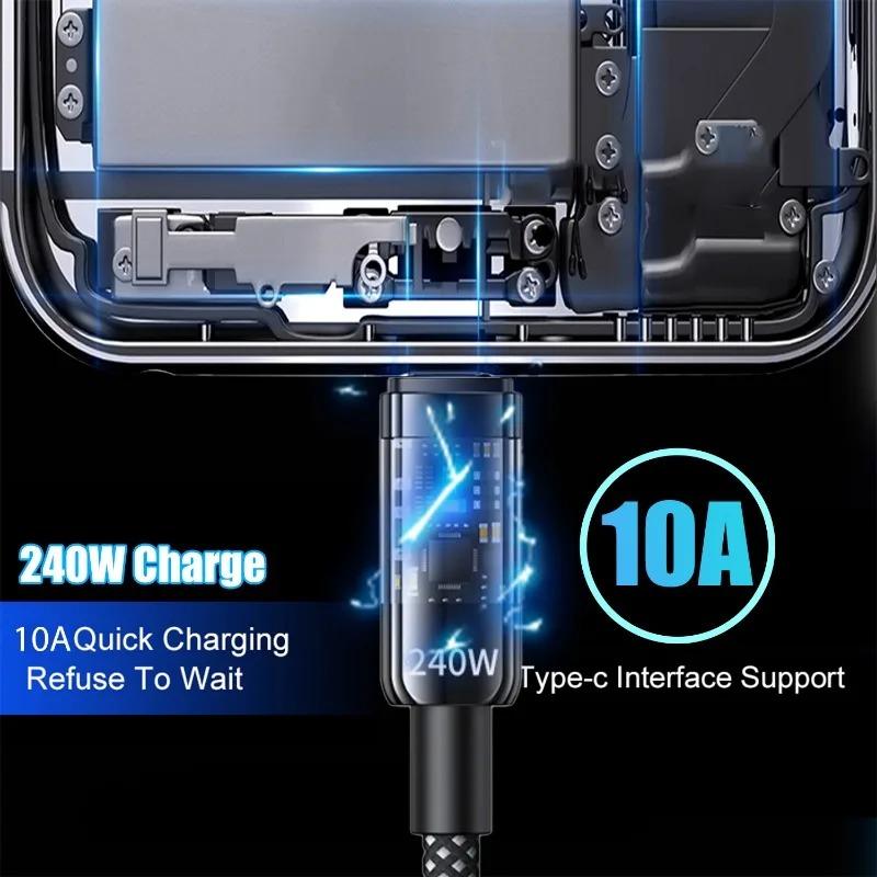240W Nylon USB Type C Super Fast Charging Data Cable with LED Indicator Light Quick Charge USB C Cords For Samsung Xiaomi Huawei