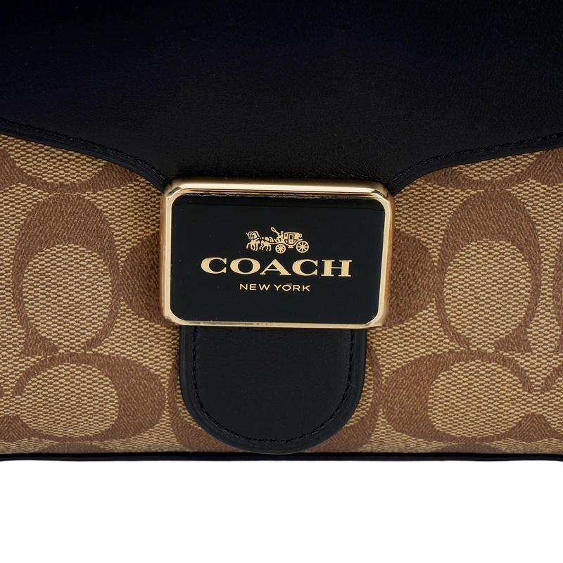 COACH handbag Pepper 22 Classic Presbyopia Flap Coated Canvas with Leather Hand-held Shoulder Crossbody Bag Small Women's Brown and Black