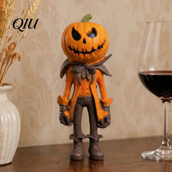 Spooky Gentleman Statue for Office Halloween Pumpkin Man Figurine, Resin Figure, Classic Ghost Compact Desk Autumn Face Desktop Ornament Home Tabletop