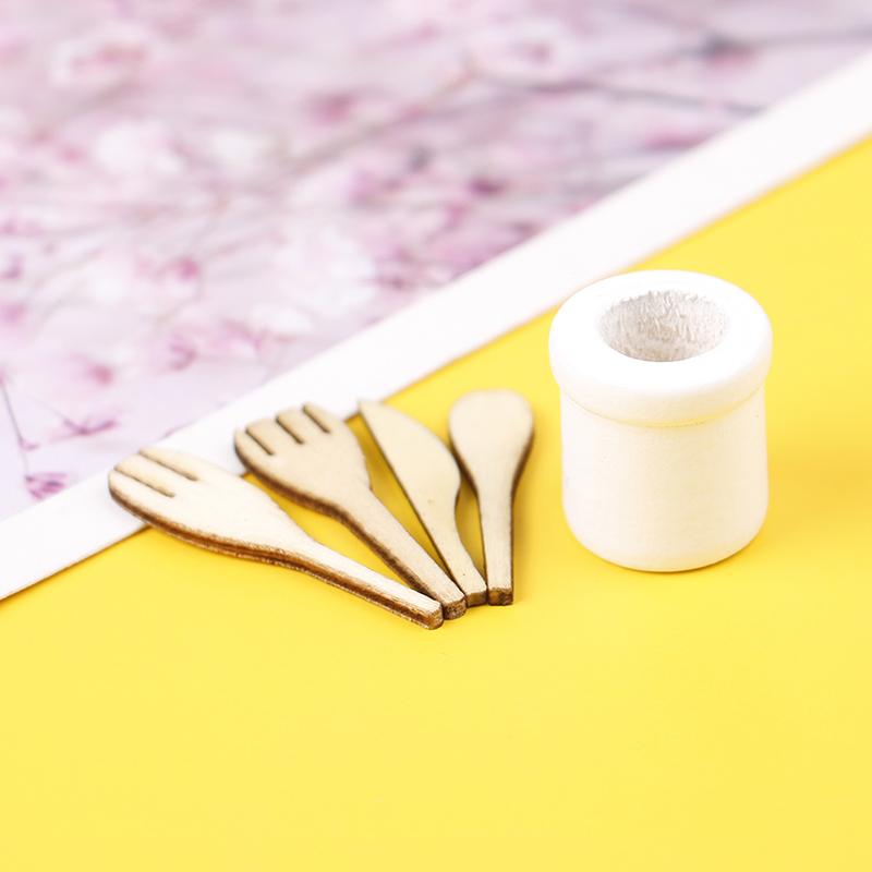 1:12 кукольных мини-деревянных лопаточек, ножей, вилок, венчиков, банок, набор для декора кукольной кухни