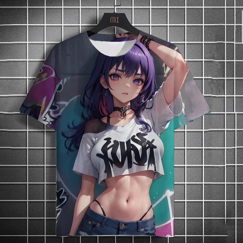 Мужская футболка с рисунком девушки из аниме, 3D-печать, короткий рукав, уличная хип-хоп модная футболка, удобная повседневная мужская футболка