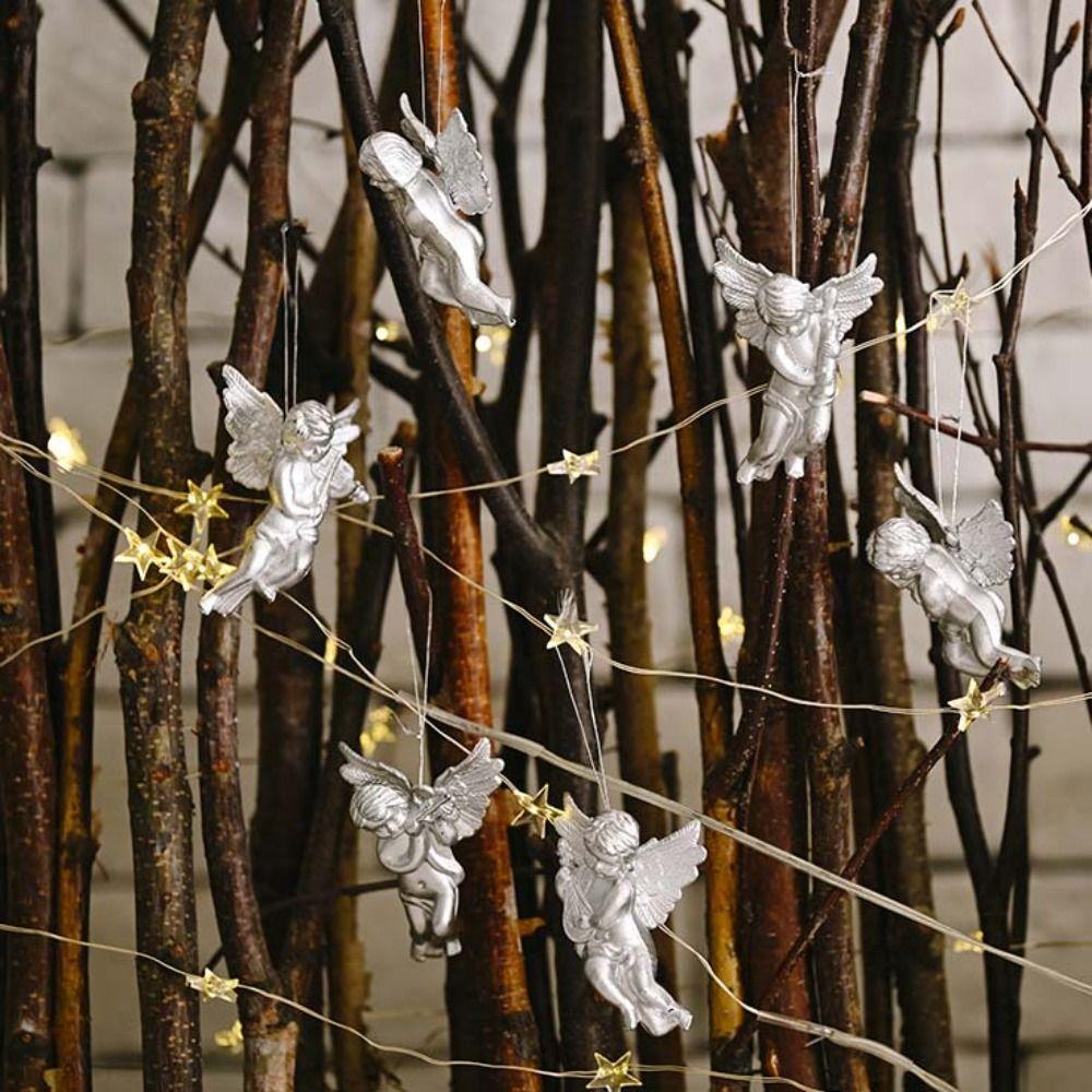 6 шт. Золотые/Серебряные Подвесные Украшения для Рождественской Елки Гальванизированные Рождественские Ангелы Фигурка Новый Год