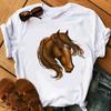 Horse Head Print Women T Shirt Aesthetic Art T Shirt Female Summer Casual Tshirt Harajuku Short Sleeve Streetwear Tshir