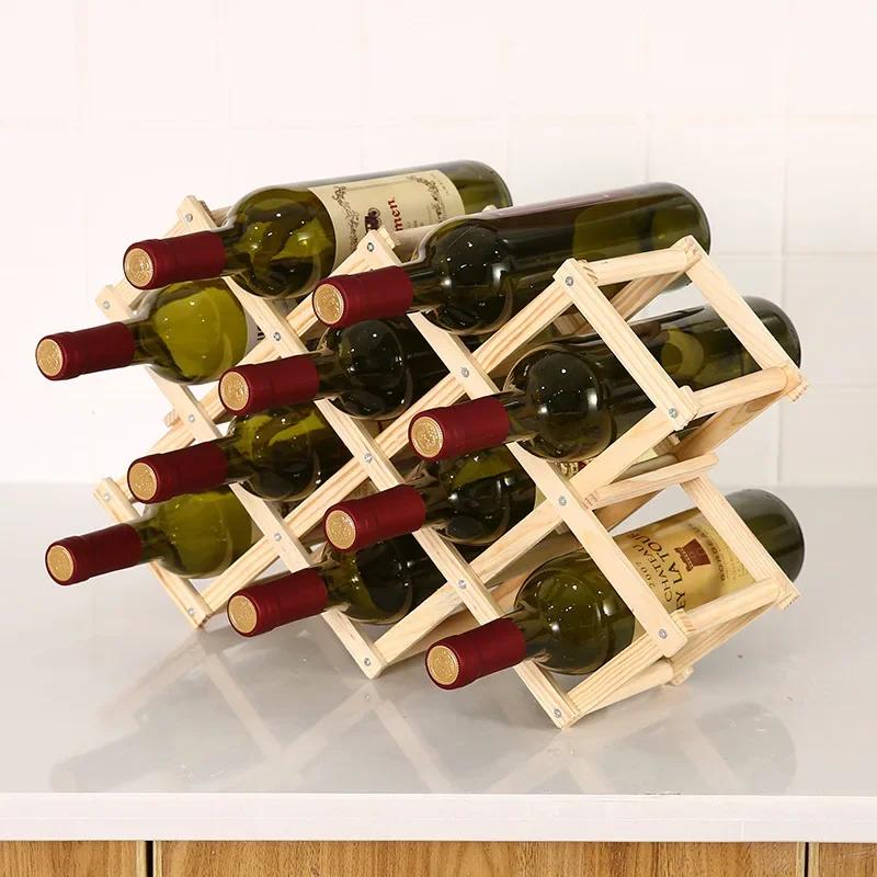 Collapsible Wooden Wine Racks Bottle Cabinet Stand Holders Wood Shelf Organizer Storage for Retro Display Cabinet