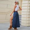 Washed Sexy High Split Long Denim Skirt