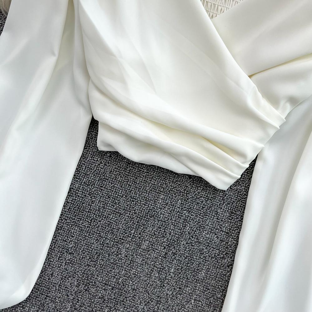 YYFS Женские модные повседневные весенне-осенние однотонные блузки и рубашки с v-образным вырезом и длинным рукавом с принтом