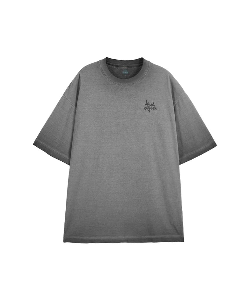 ASTRAL PROJECTION Pen Graffiti Lettering Pigment Loose Fit Short Sleeve T-Shirt_Gray