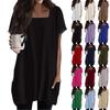 Womens Tops Square Collar Short Sleeve Blouses Casual Mid-length Shirts Fashion Print Tunic Tops With Pockets