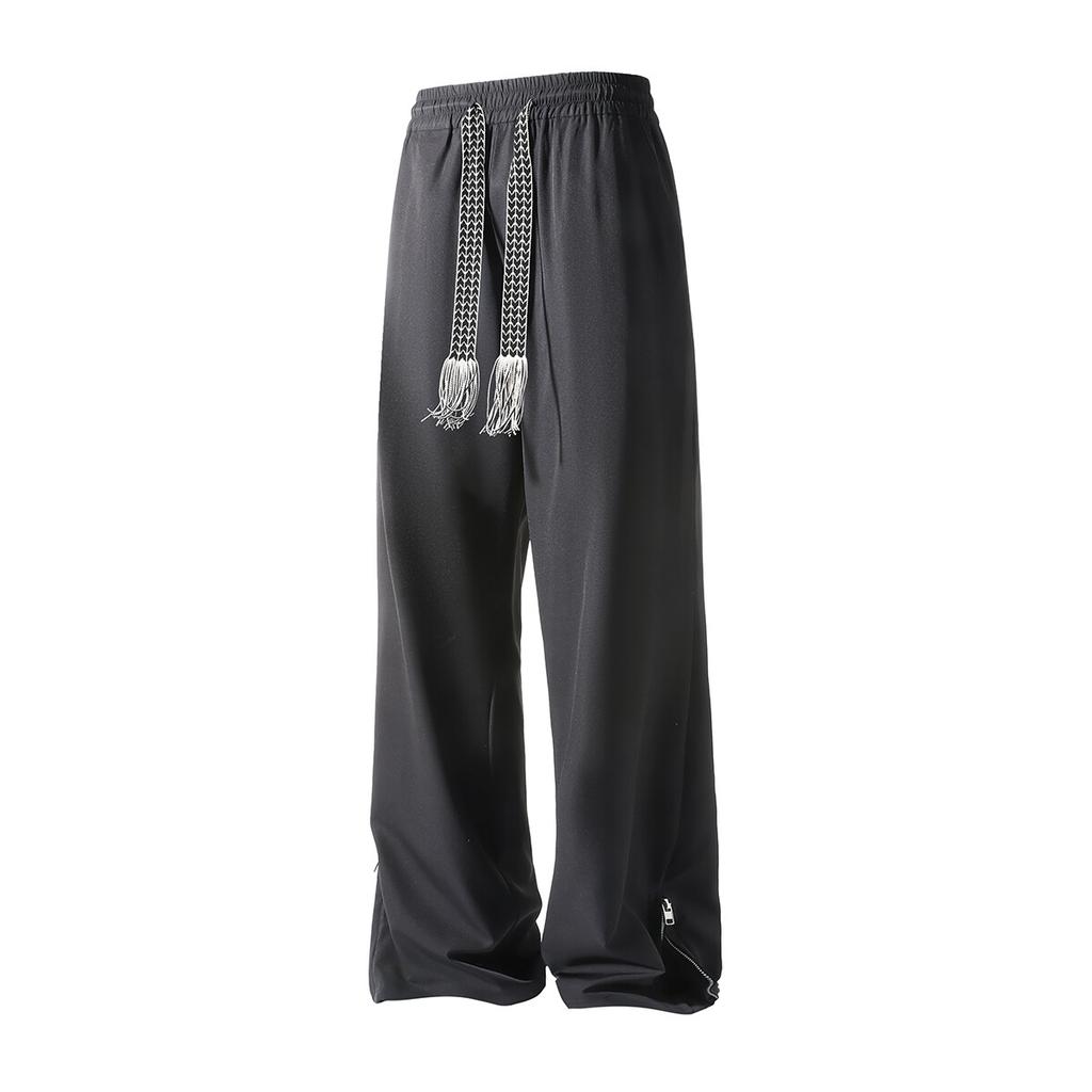 Модный дизайн на молнии на штанинах Повседневные брюки Мужские однотонные прямые брюки Эластичная талия Простые брюки клеш Повседневные брюки