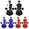 Womens Shiny Sequin Color Block Sleeveless Dress Bowknot Headwear Flower Balls Cheerleading Dance Costume