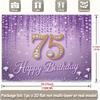 Элегантный фон для 75-летия, Гламурный фиолетовый дизайн с номером 75, инкрустированным бриллиантами, и блестками, Праздничный декор стены для юбилейной вечеринки