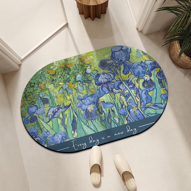 Коврик для пола в ванной в стиле ретро Овальный коврик для ванной комнаты Противоскользящий коврик для ванной комнаты Диатомовая грязь Водопоглощающий коврик Коврик для ванной комнаты Туалетный коврик для ног Коврик для двери