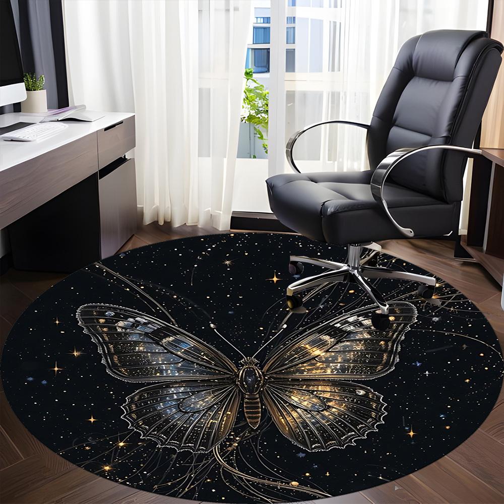 1pc Butterfly Cosmic Office Round Rug, Non-slip, Soft and Durable Office Rug for Interior Decoration, Perfect for Office, Beautiful Decoration yy26032