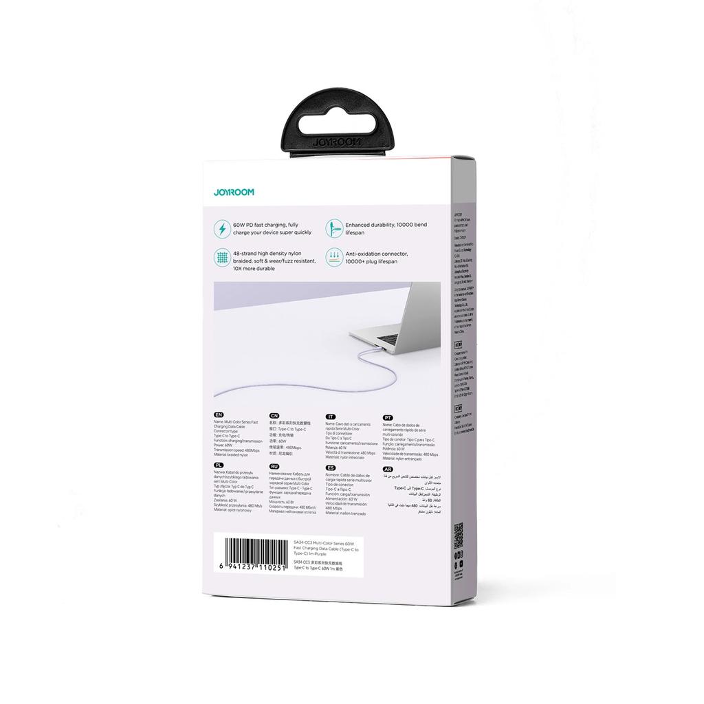 Joyroom Multi-Color Series Sa34-Cc3 Usb-C / Usb-C Cable 60W Fast Transfer 1M - Purple