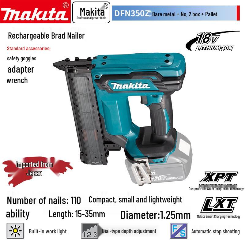Makita DFN350 Cordless 18V Brad Nailer CN plug (adapter included)