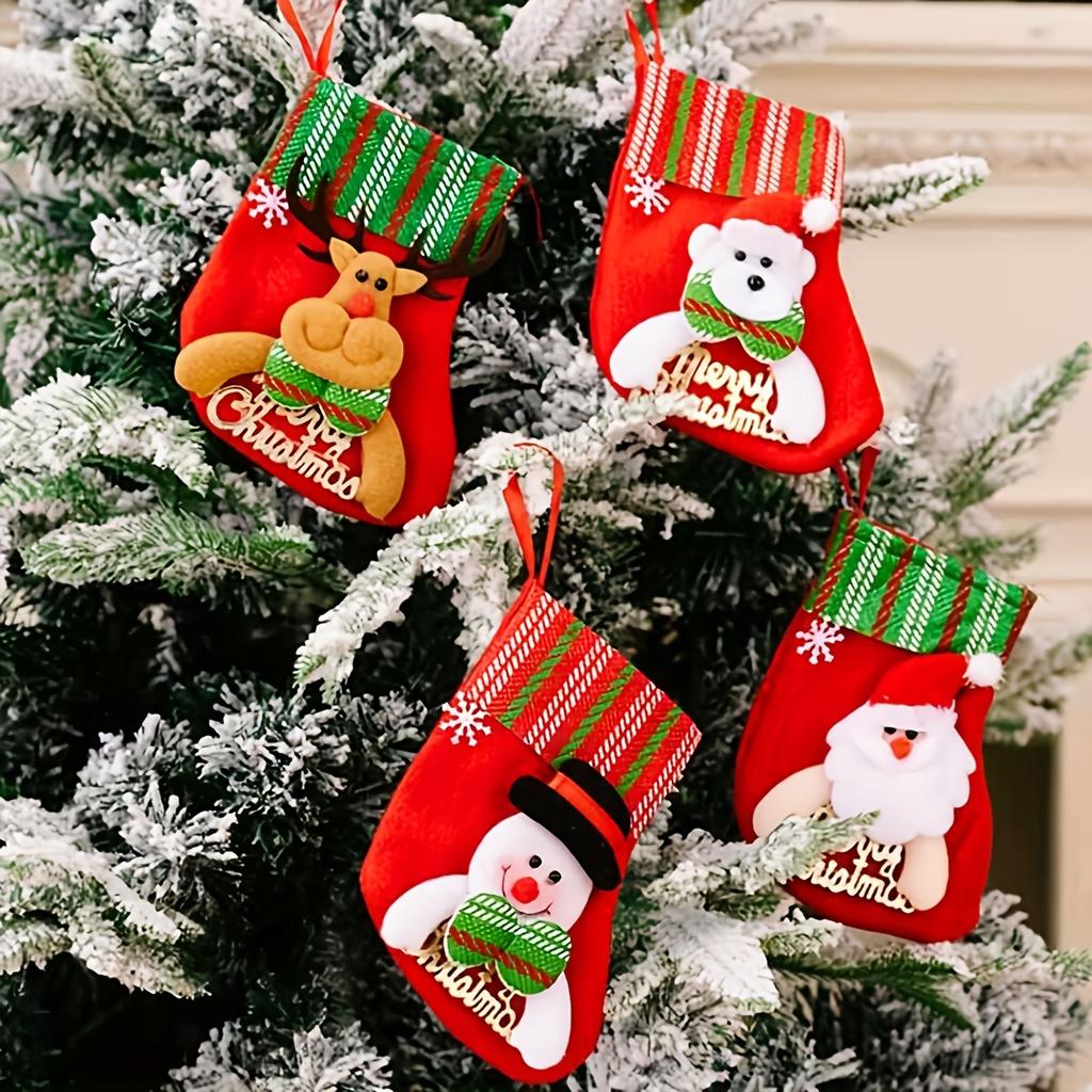 4pcs-Merry Christmas Socks Christmas Tree Ornaments Sack Xmas Gift Candy Bag Cute Fabrics