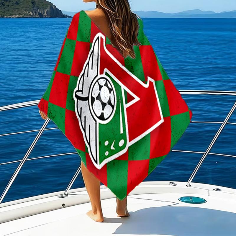 Green And Red Soccer Emblem Printed Beach Towel, Super Soft Microfiber, Perfect Gift Birthday, for Pool, Beach, Travel, for family and friends